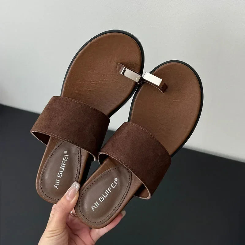 Suede Toe Ring Slide Sandals | Summer Outfit