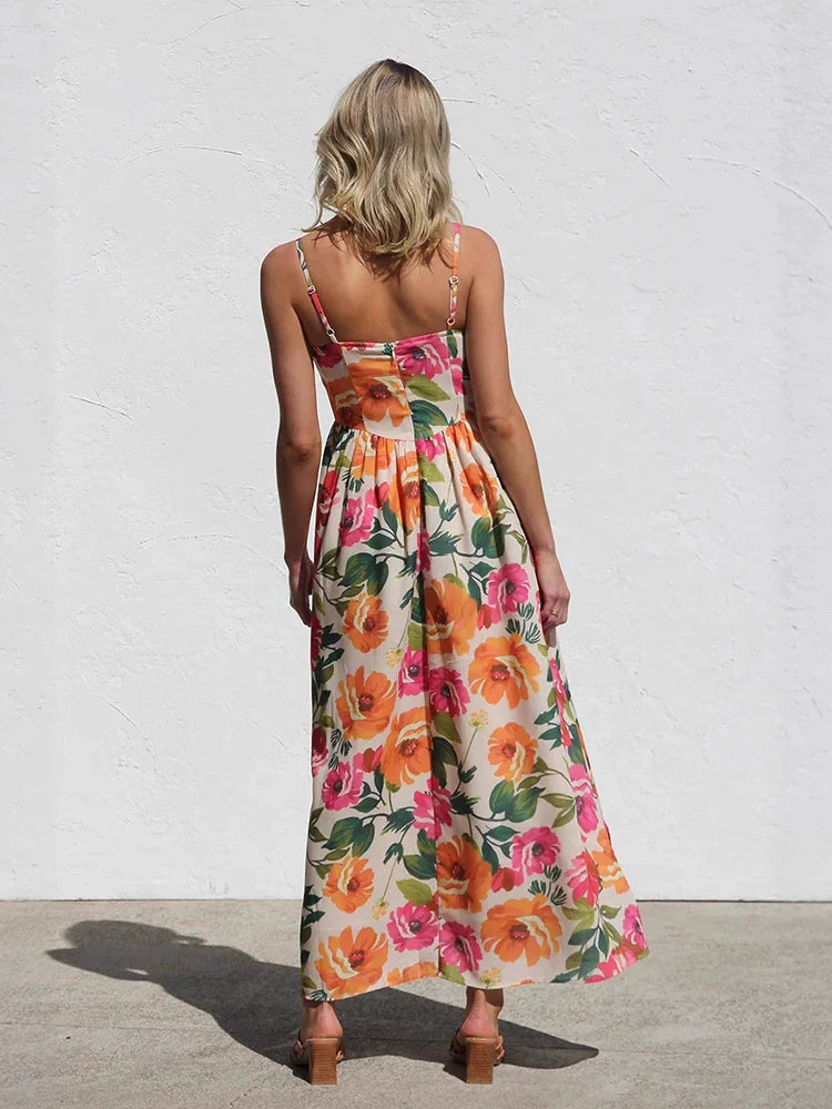 Isadora Women’s Floral Backless Slip Maxi Dress