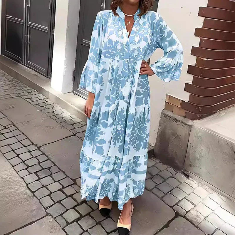 Faith | Boho Printed Long Sleeve Midi Dress