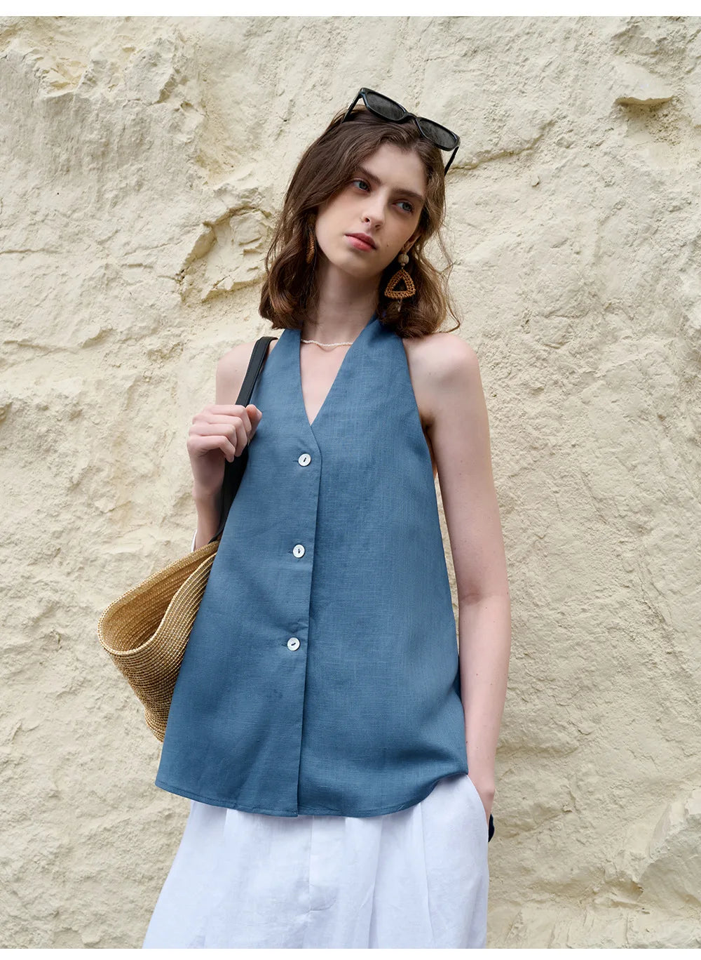 Halter Linen Waistcoat Top | Summer Style