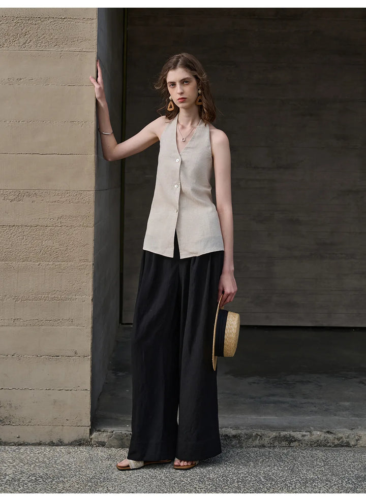 Halter Linen Waistcoat Top | Summer Style