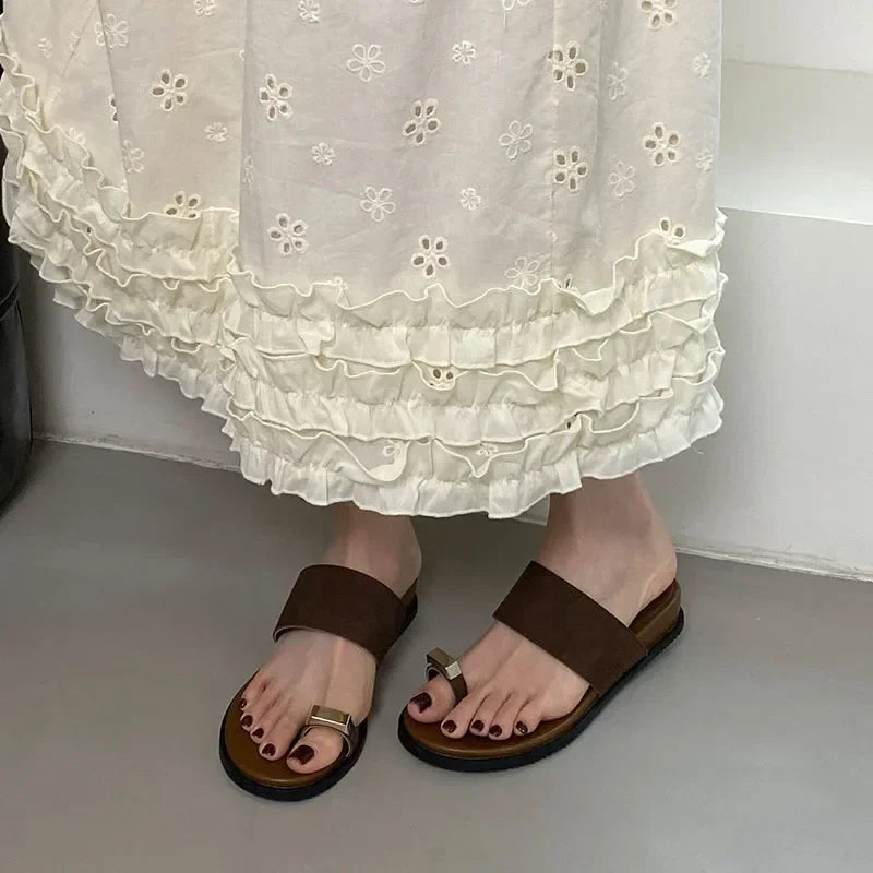 Suede Toe Ring Slide Sandals | Summer Outfit