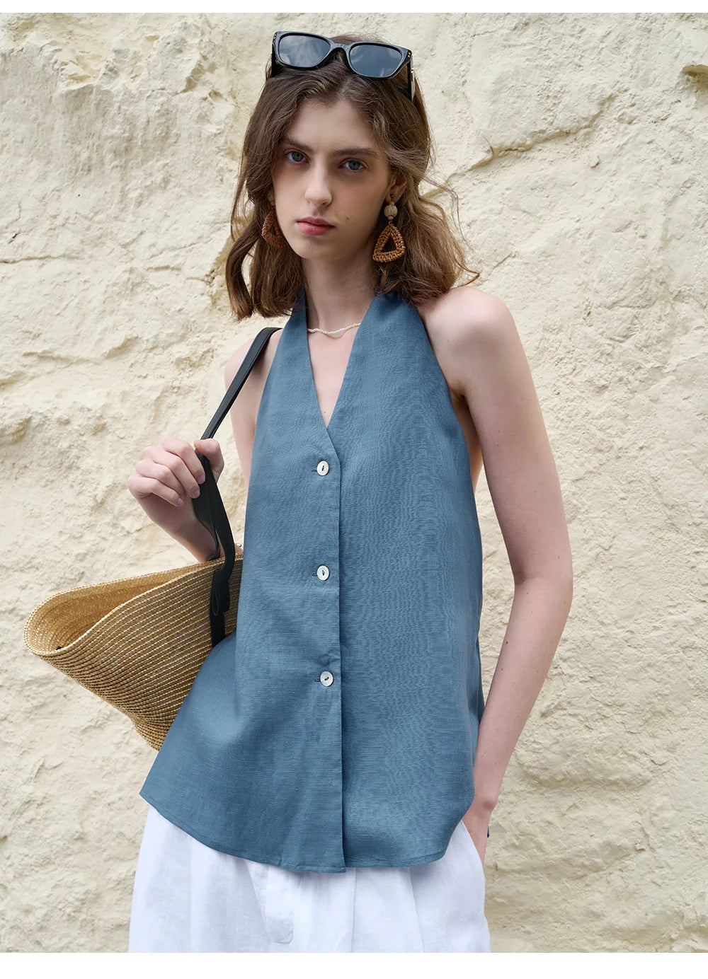 Halter Linen Waistcoat Top | Summer Style