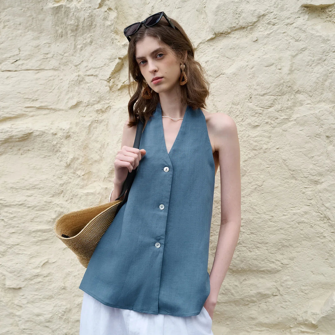 Halter Linen Waistcoat Top | Summer Style