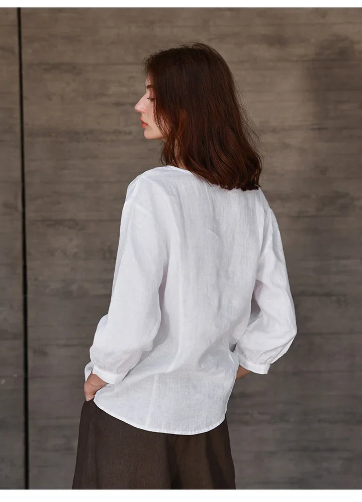 Fitted V-Neck Linen Blouse | Summer Workwear