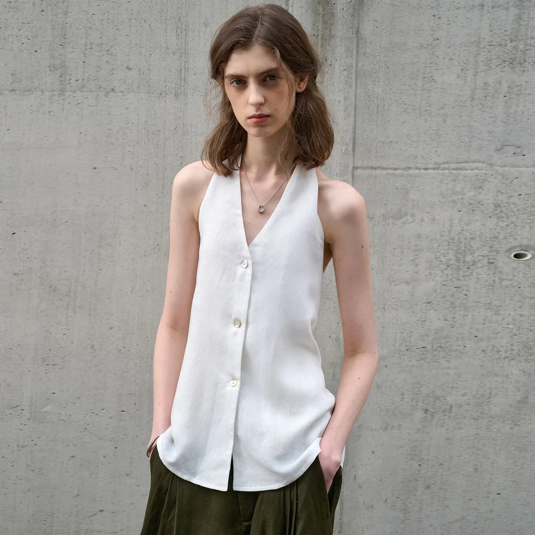 Halter Linen Waistcoat Top | Summer Style