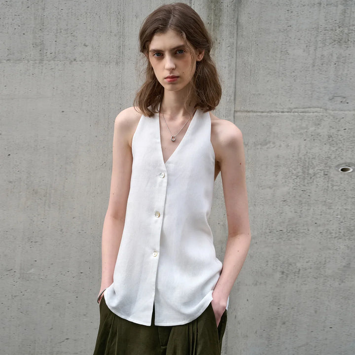 Halter Linen Waistcoat Top | Summer Style