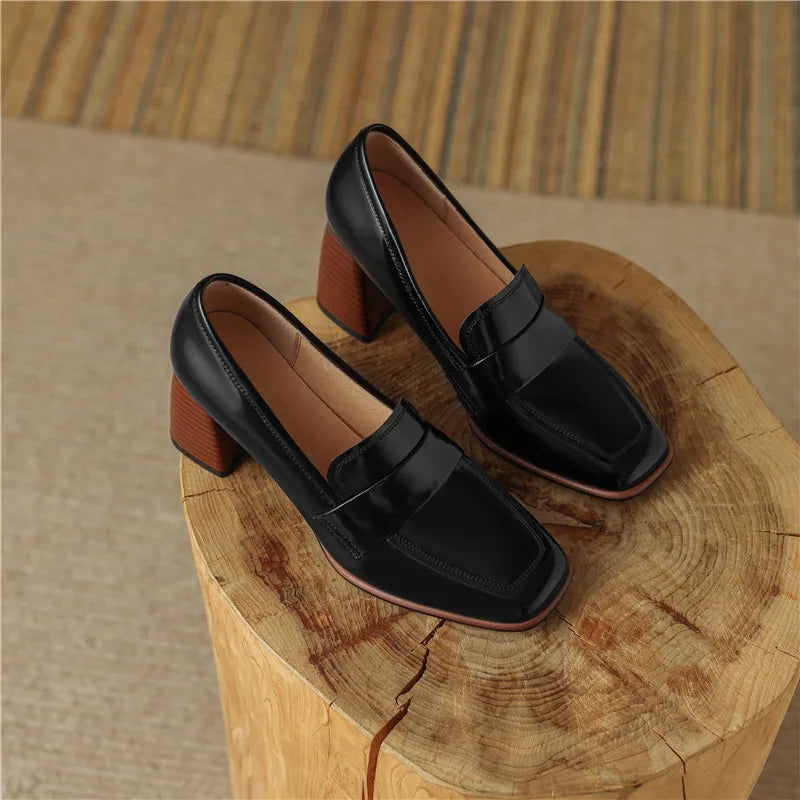 Leather Block Heel Pumps | Classic Women&