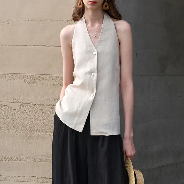 Halter Linen Waistcoat Top | Summer Style