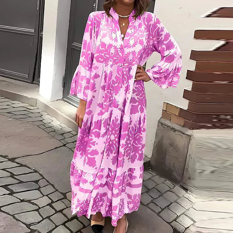 Faith | Boho Printed Long Sleeve Midi Dress