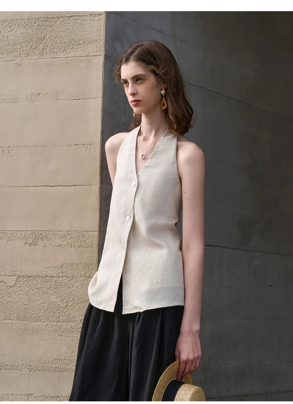 Halter Linen Waistcoat Top | Summer Style