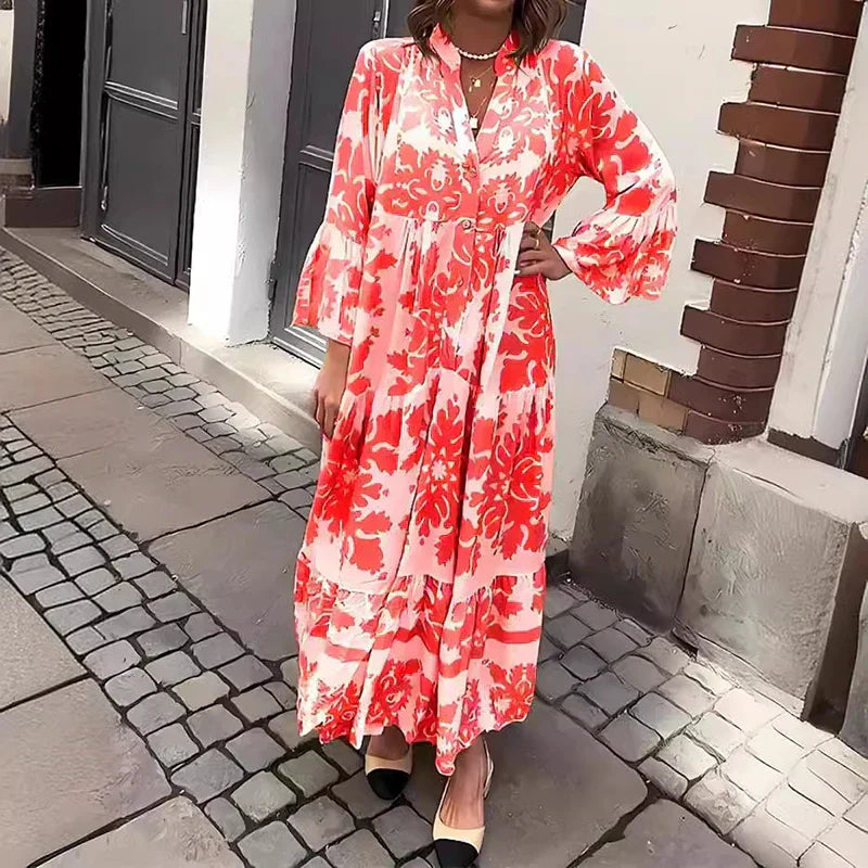 Faith | Boho Printed Long Sleeve Midi Dress