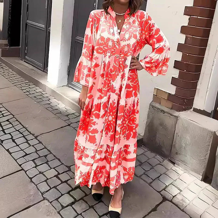 Faith | Boho Printed Long Sleeve Midi Dress