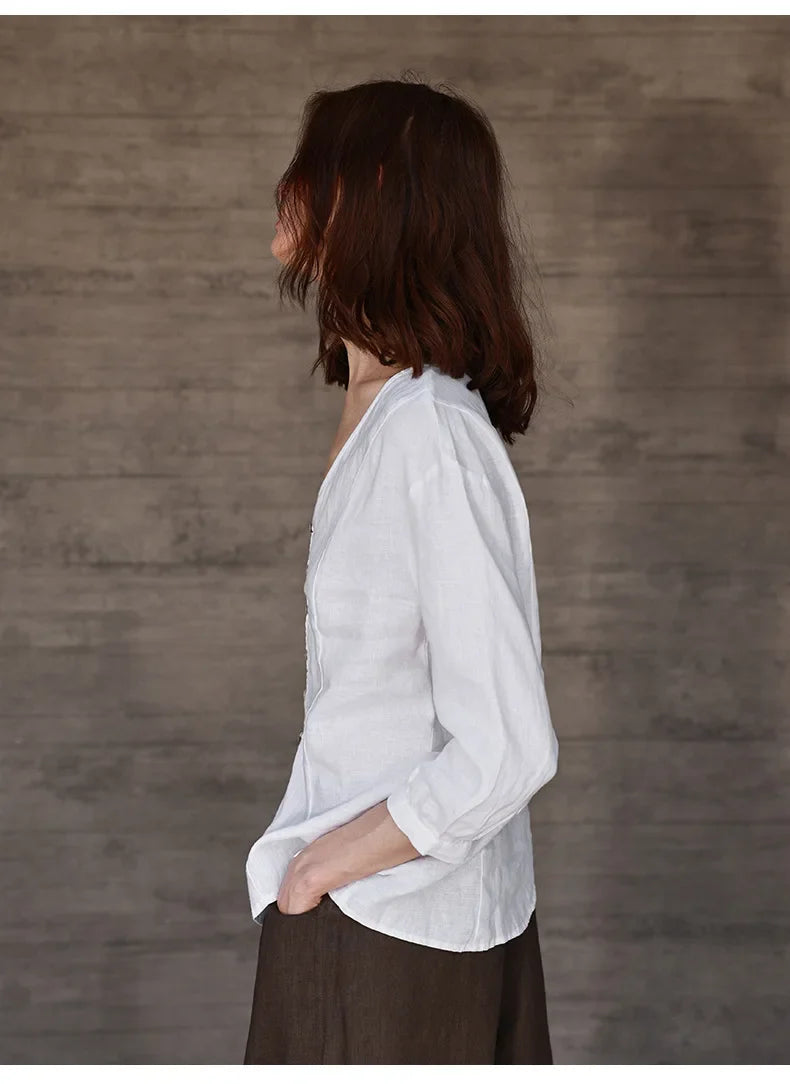 Fitted V-Neck Linen Blouse | Summer Workwear