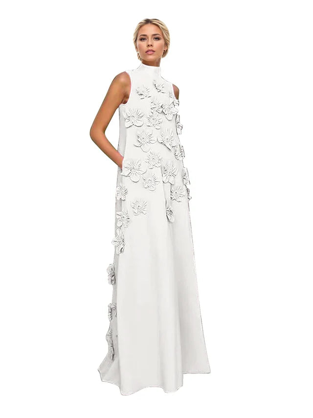Genevieve 3D floral A-line evening gown in white