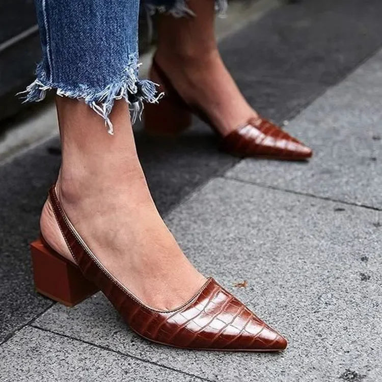 Magda® | Orthopedic Women'S Pumps With Block Heel And Crocodile Pattern