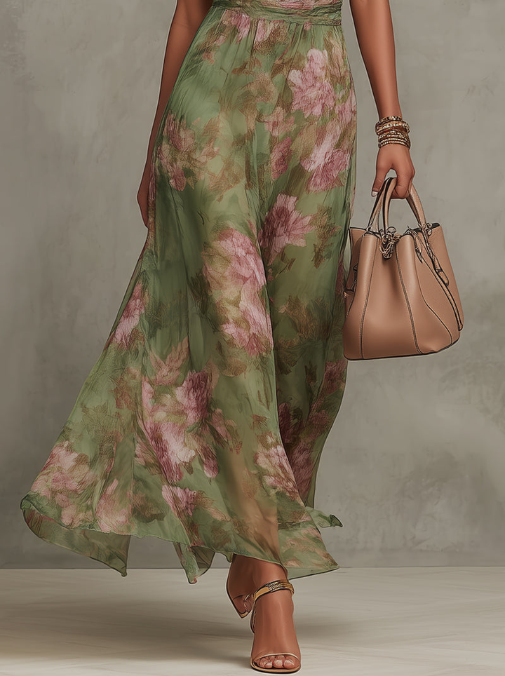 Green Floral Halter Maxi Dress for Women - View 4