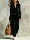 Odette | Women's Cowl-Neck Velvet Top & Jogger Set