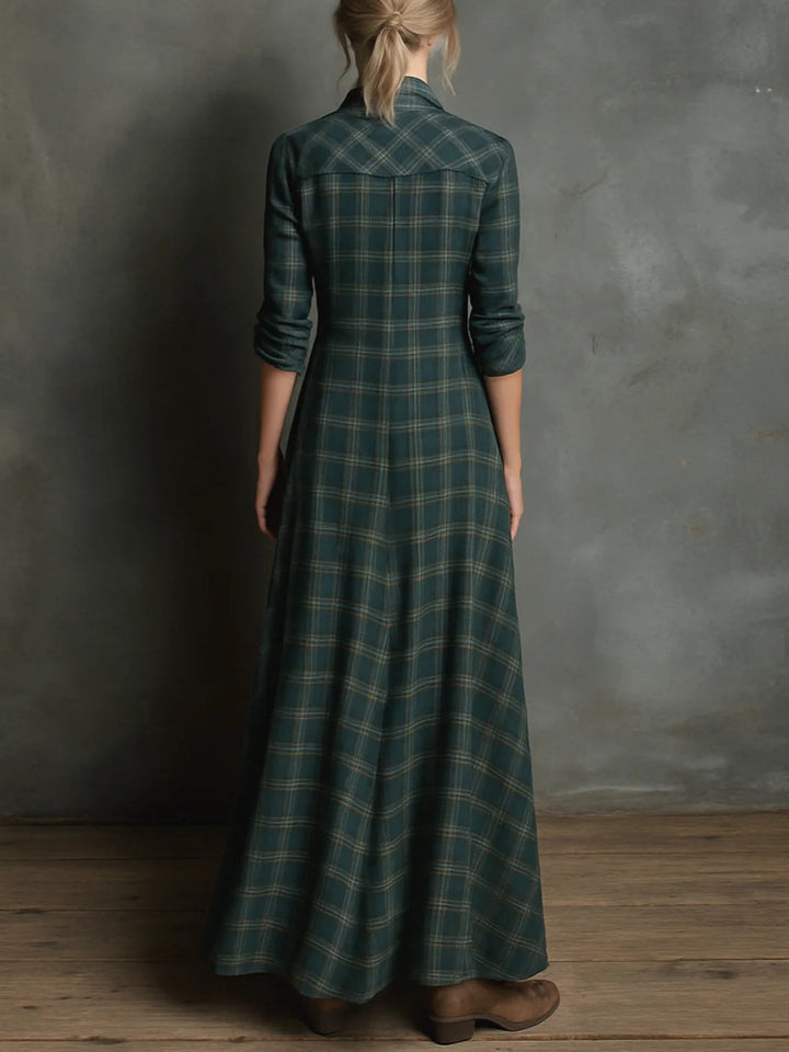 Maren plaid maxi shirt dress in green, back view
