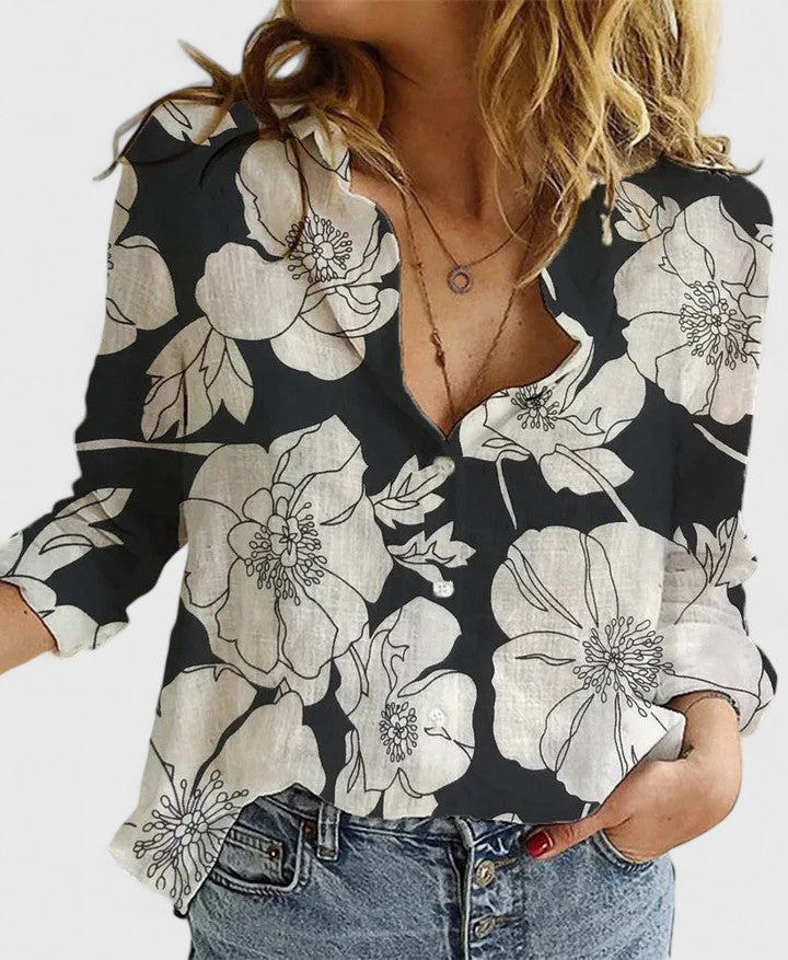 Faith | Linen V Neck Button Blouse