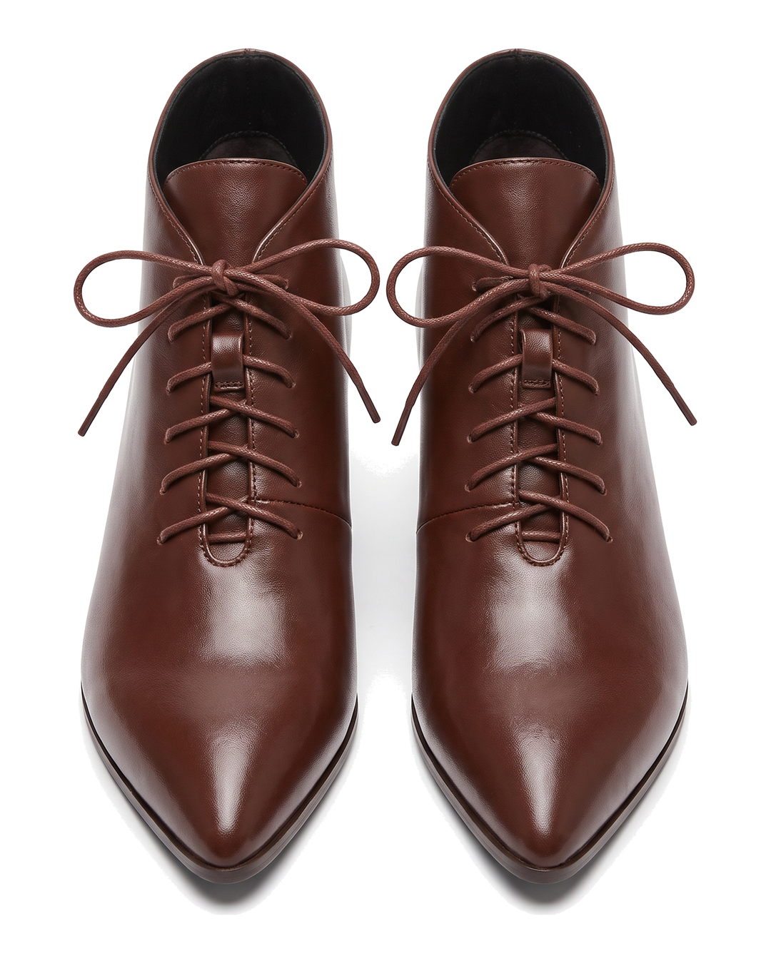 Marguerite Women's Flat Lace-Up Pointed Toe Ankle Boots in brown, front view