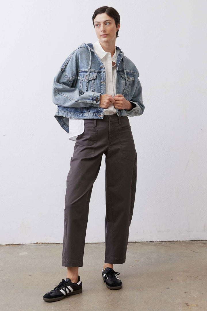 Sloane washed blue cropped hooded denim jacket, front view