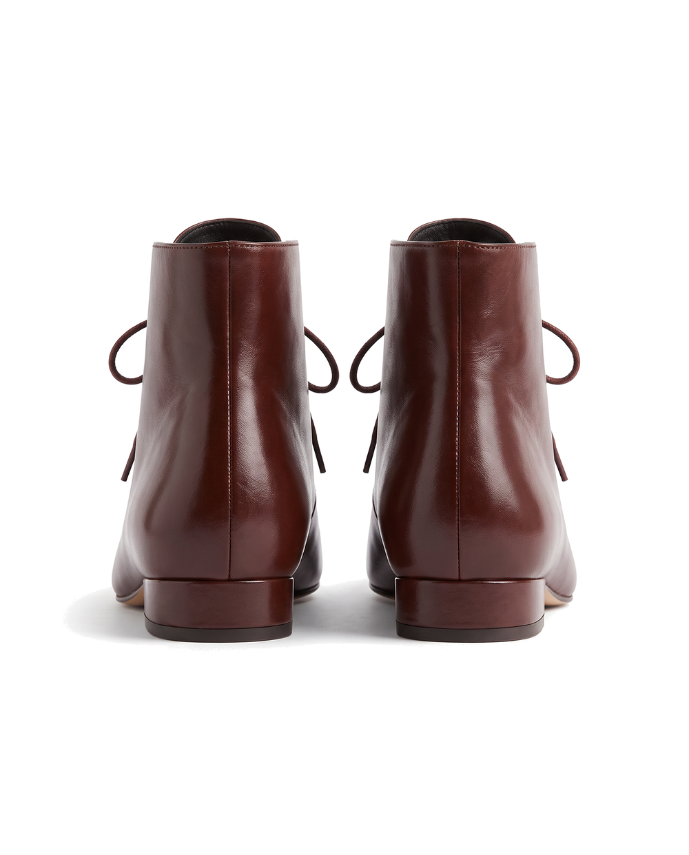 Marguerite women's flat lace-up pointed toe ankle boots in brown, back view