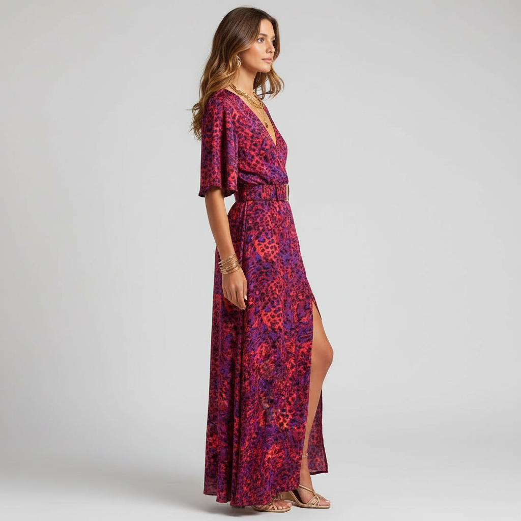 Ella Boho Maxi Wrap Dress for Women | V-Neck Long Sleeve Summer Dress