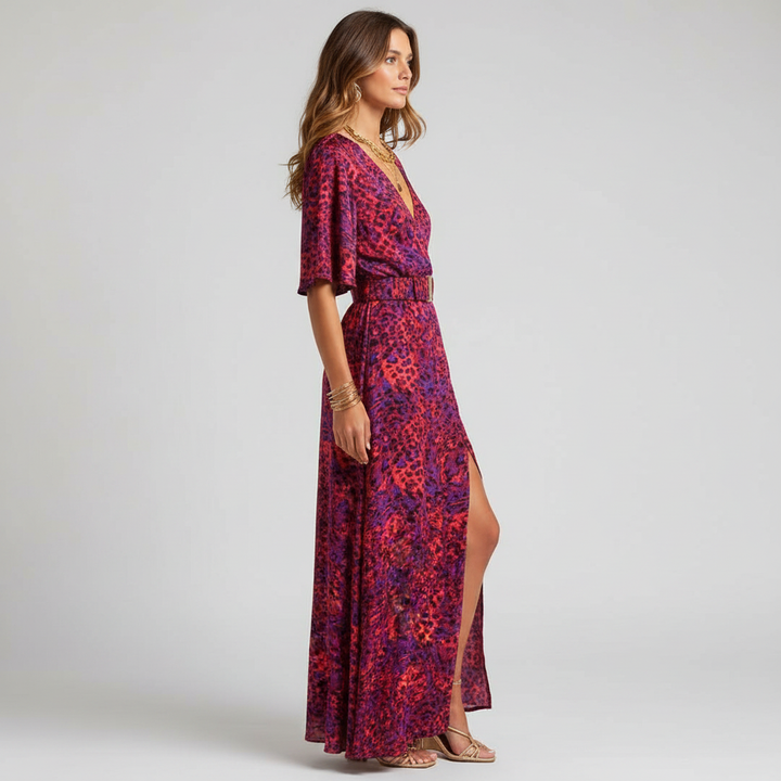 Ella Boho Maxi Wrap Dress for Women | V-Neck Long Sleeve Summer Dress