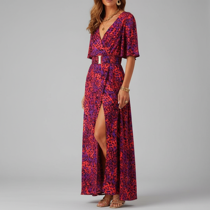Ella Boho Maxi Wrap Dress for Women | V-Neck Long Sleeve Summer Dress