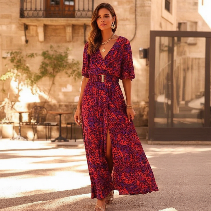 Ella Boho Maxi Wrap Dress for Women | V-Neck Long Sleeve Summer Dress