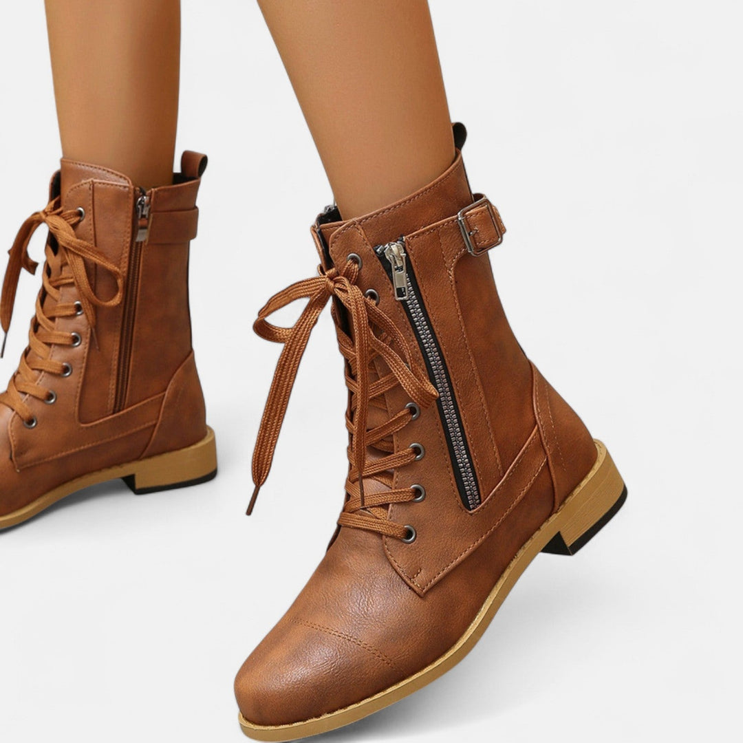 Nora Vintage Leather Ankle Boots – Classic Lace-Up Combat Style