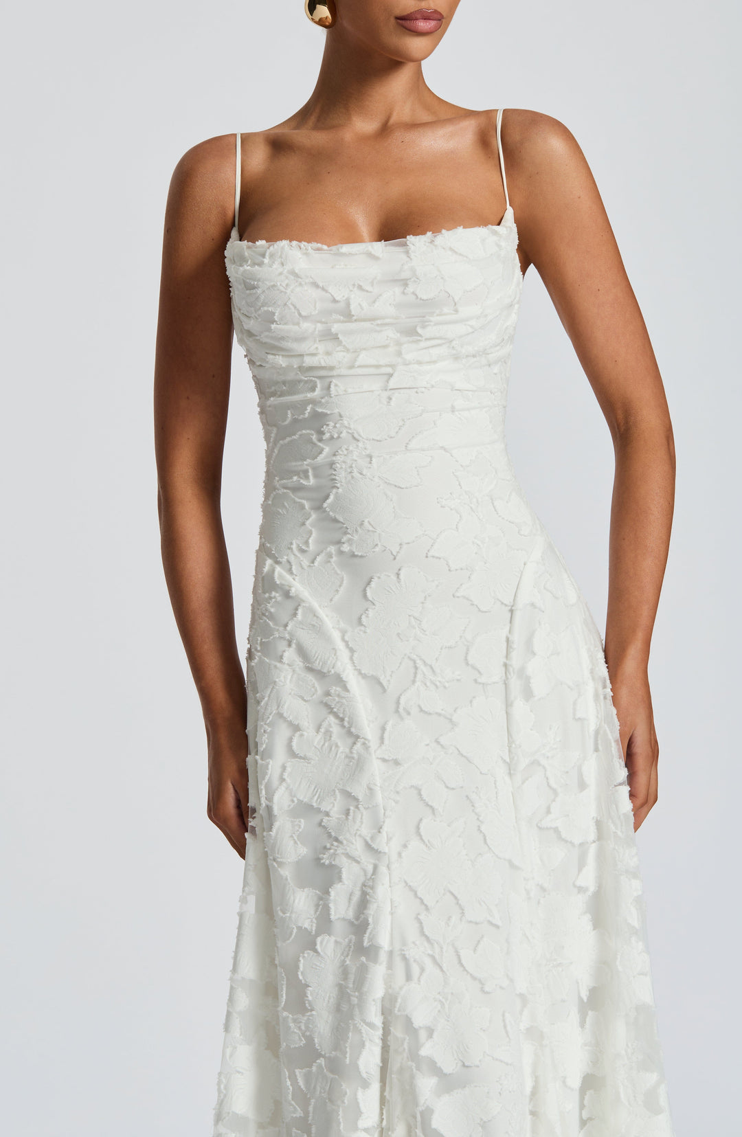Vivienne Lace Corset Maxi Dress in Ivory, back view