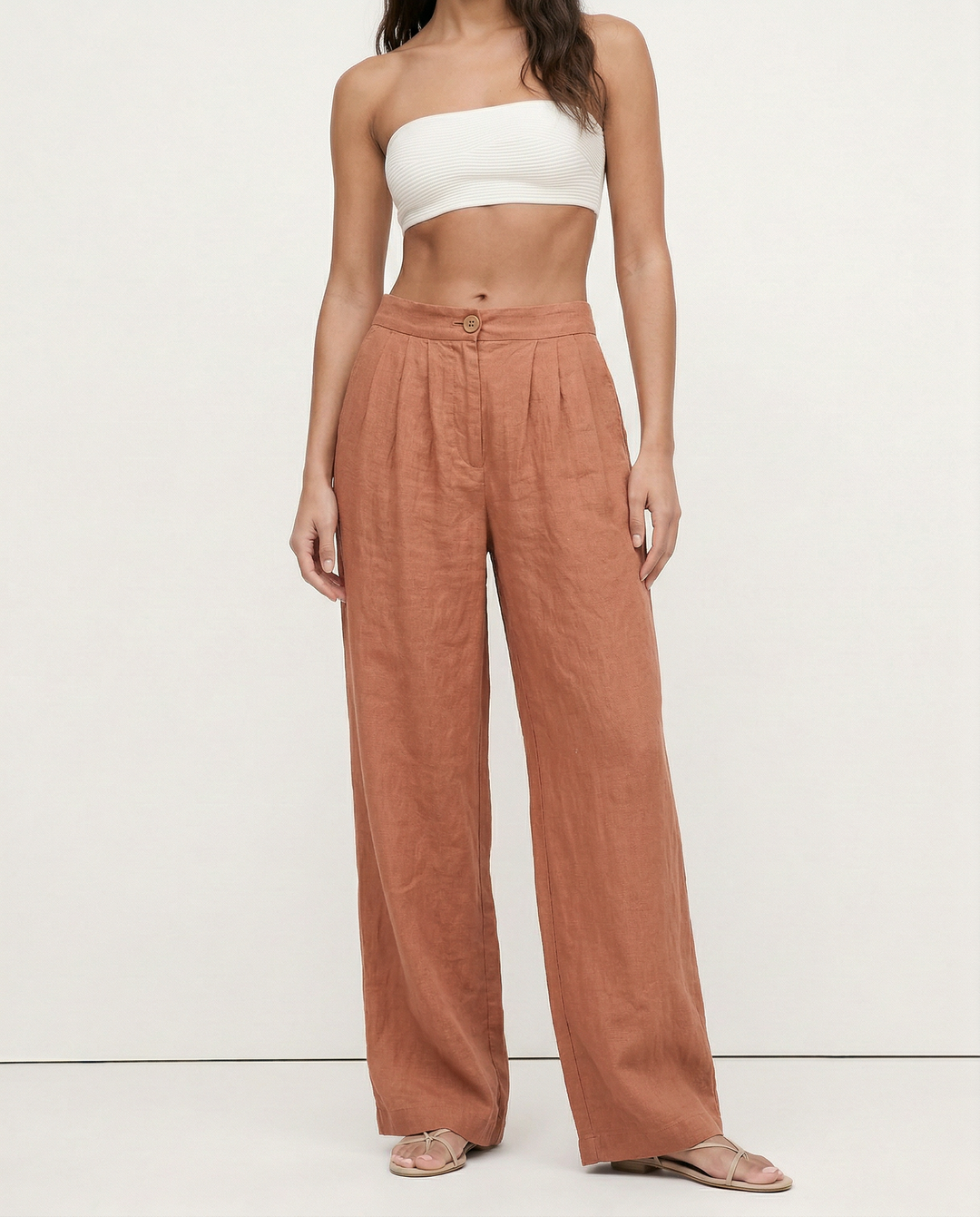 White pleated linen culotte pants cropped wide leg for summer outfit