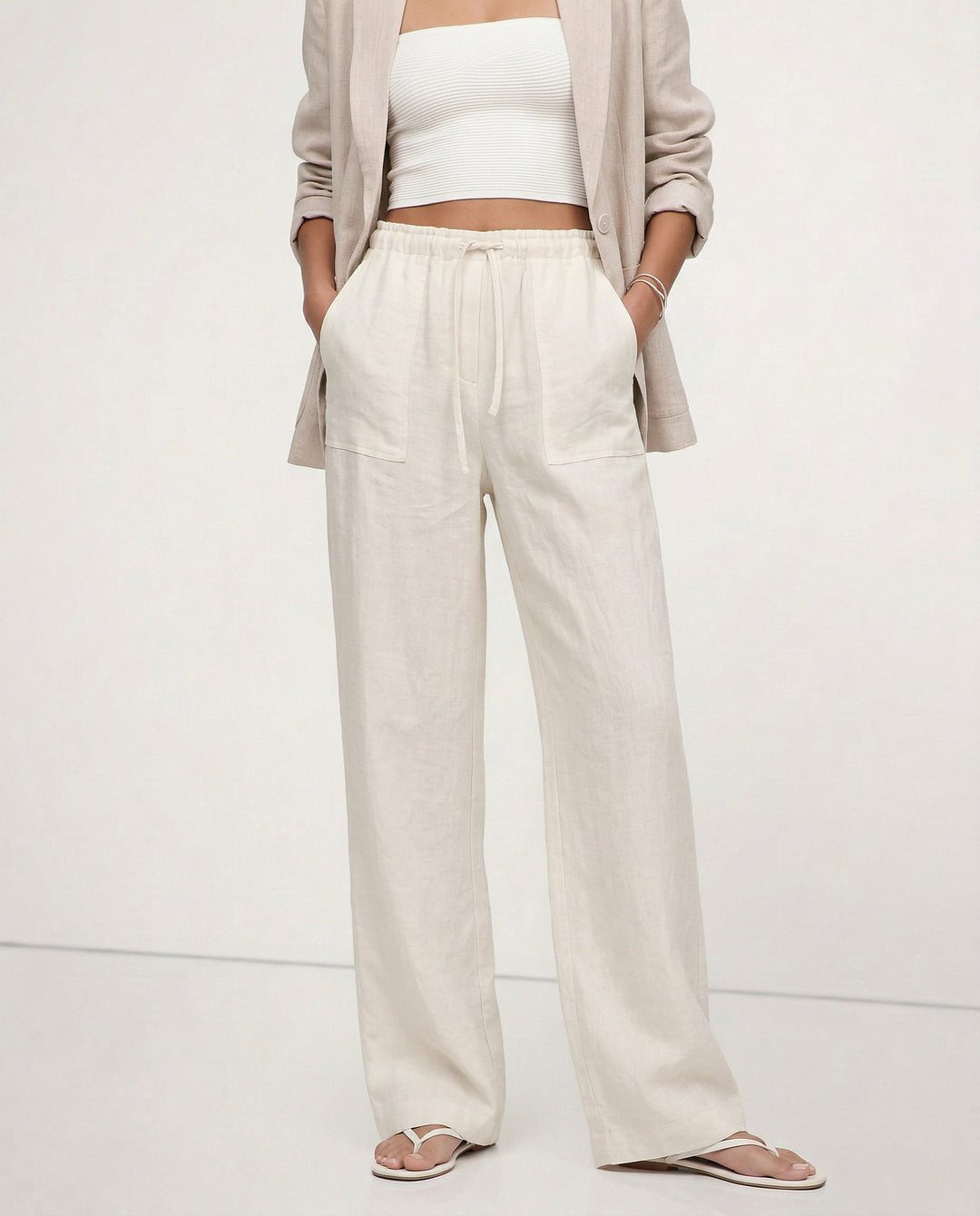 Drawstring Straight Leg Linen Pants for Women - View 4