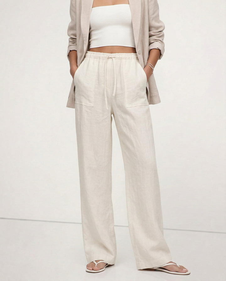 Drawstring Straight Leg Linen Pants for Women - View 4