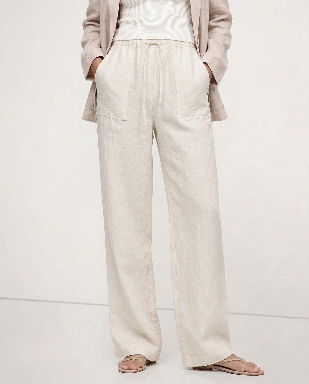Drawstring Straight Leg Linen Pants for Women - View 5