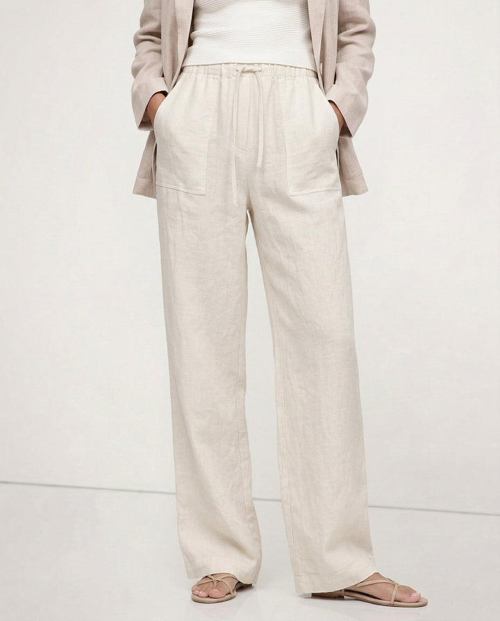 Drawstring Straight Leg Linen Pants for Women - View 5