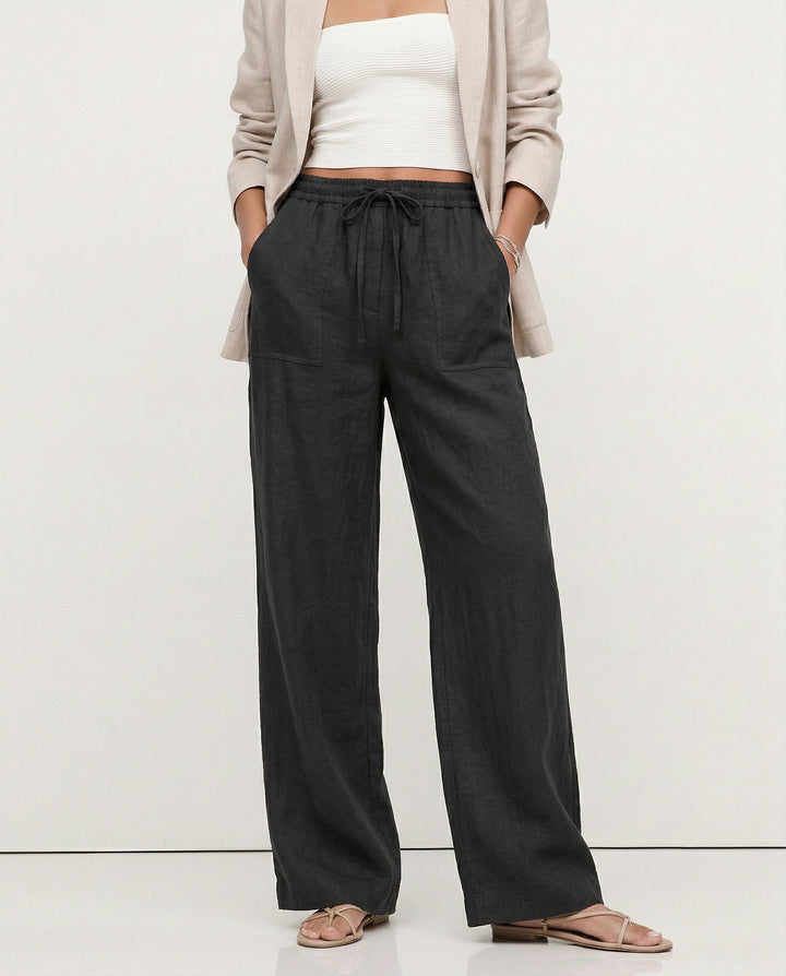 Drawstring Straight Leg Linen Pants for Women - View 2
