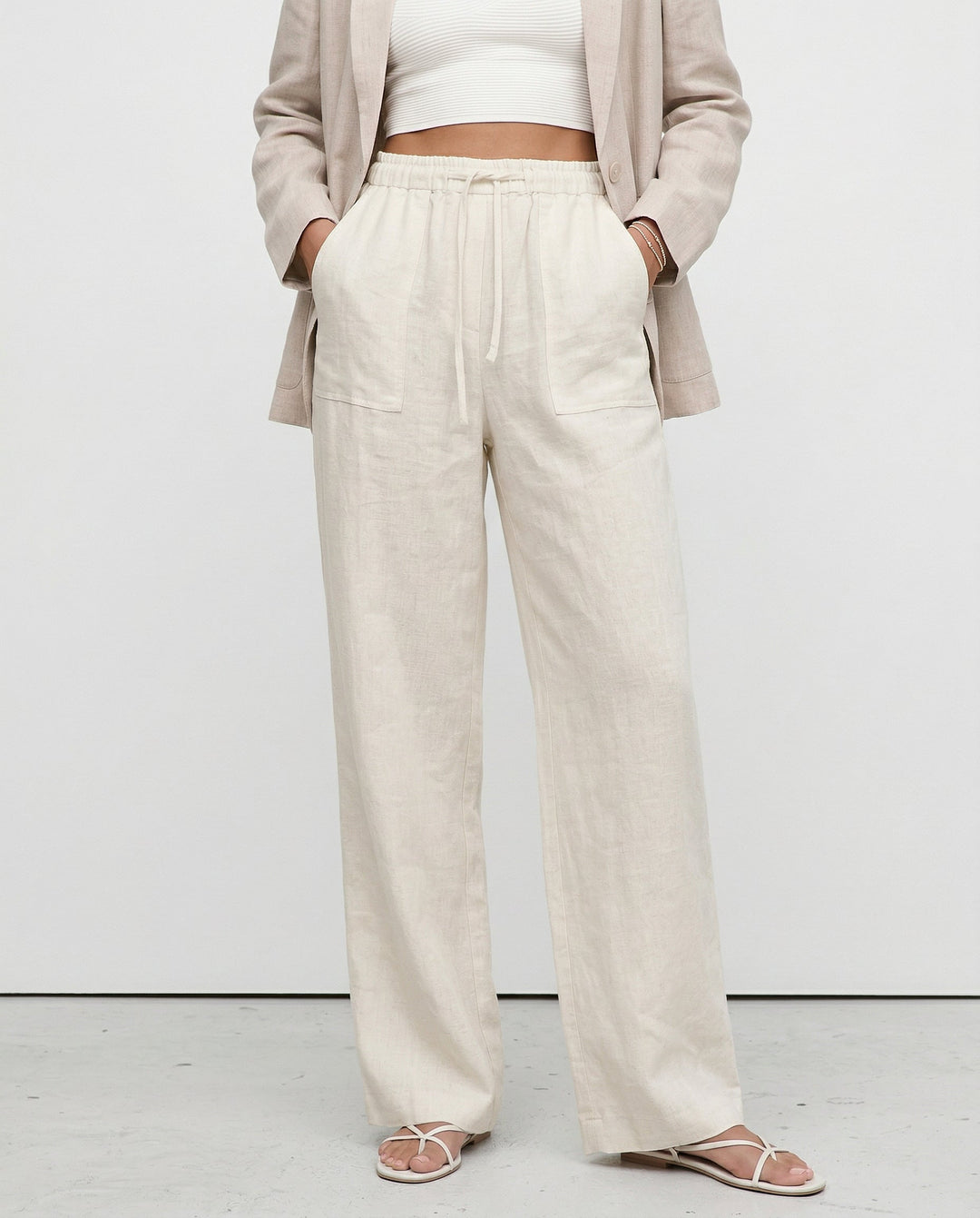 Drawstring Straight Leg Linen Pants for Women - View 6