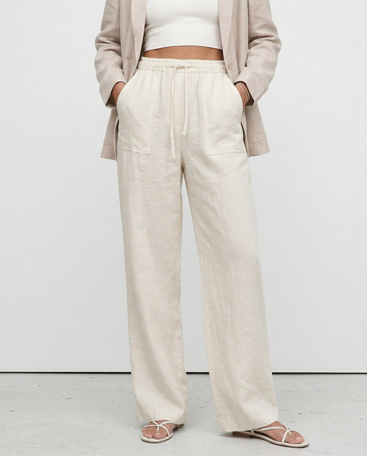 Drawstring Straight Leg Linen Pants for Women - View 6