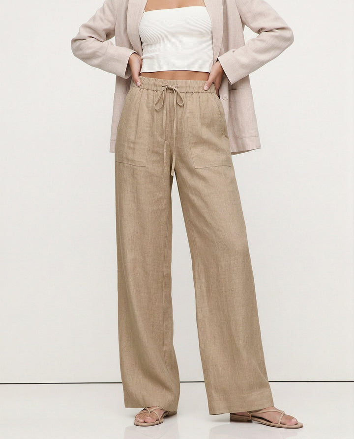Drawstring Straight Leg Linen Pants for Women - View 8