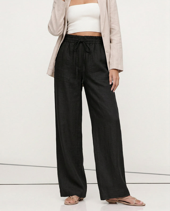 Drawstring Straight Leg Linen Pants for Women - View 3