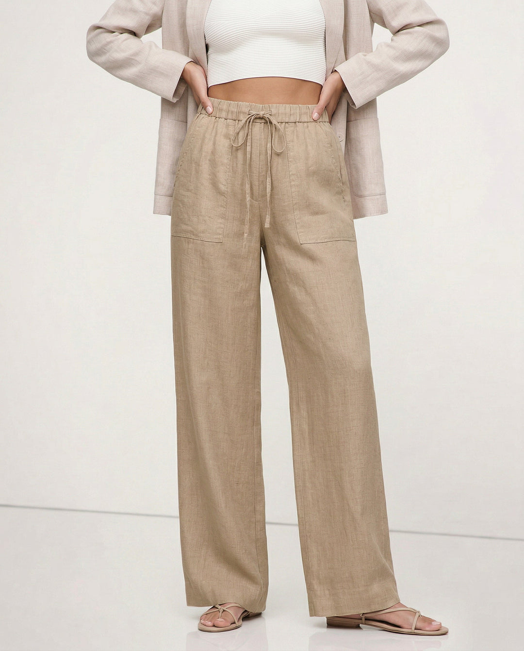 Drawstring Straight Leg Linen Pants for Women - View 7