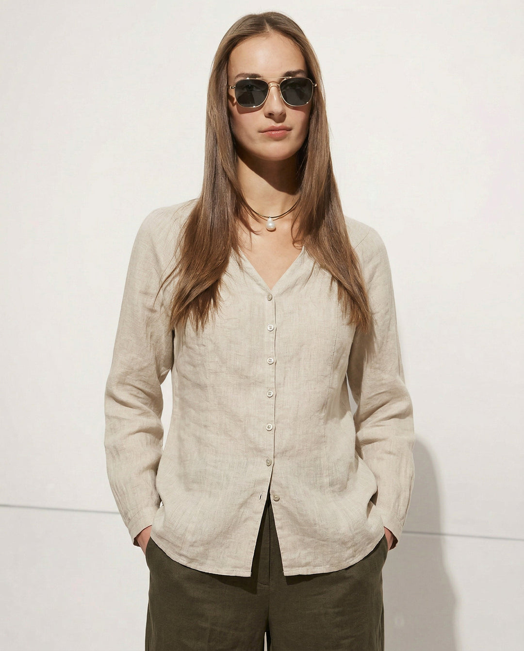 Fitted V-Neck Linen Blouse | Summer Workwear