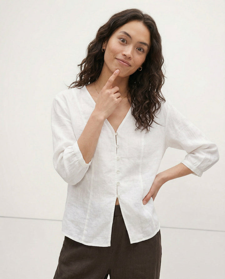 Fitted V-Neck Linen Blouse | Summer Workwear