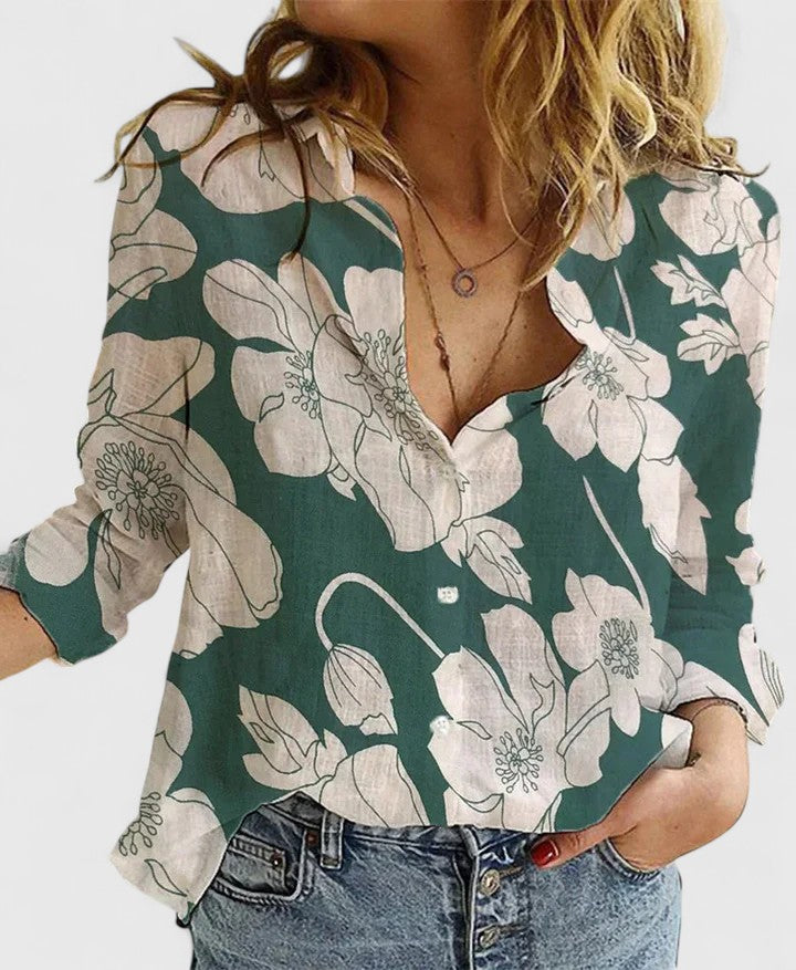 Faith | Linen V Neck Button Blouse