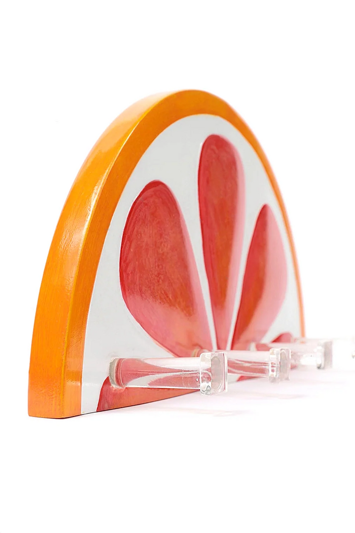 Side profile of the hand-painted blood orange key holder