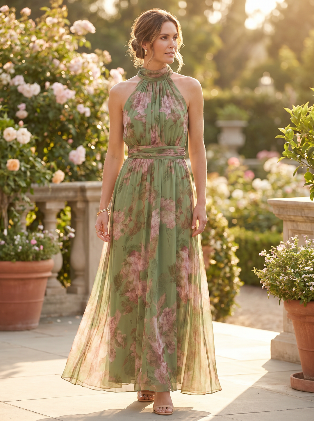 Esme Floral Chiffon Maxi Dress for women - wedding guest garden party - on model view 1