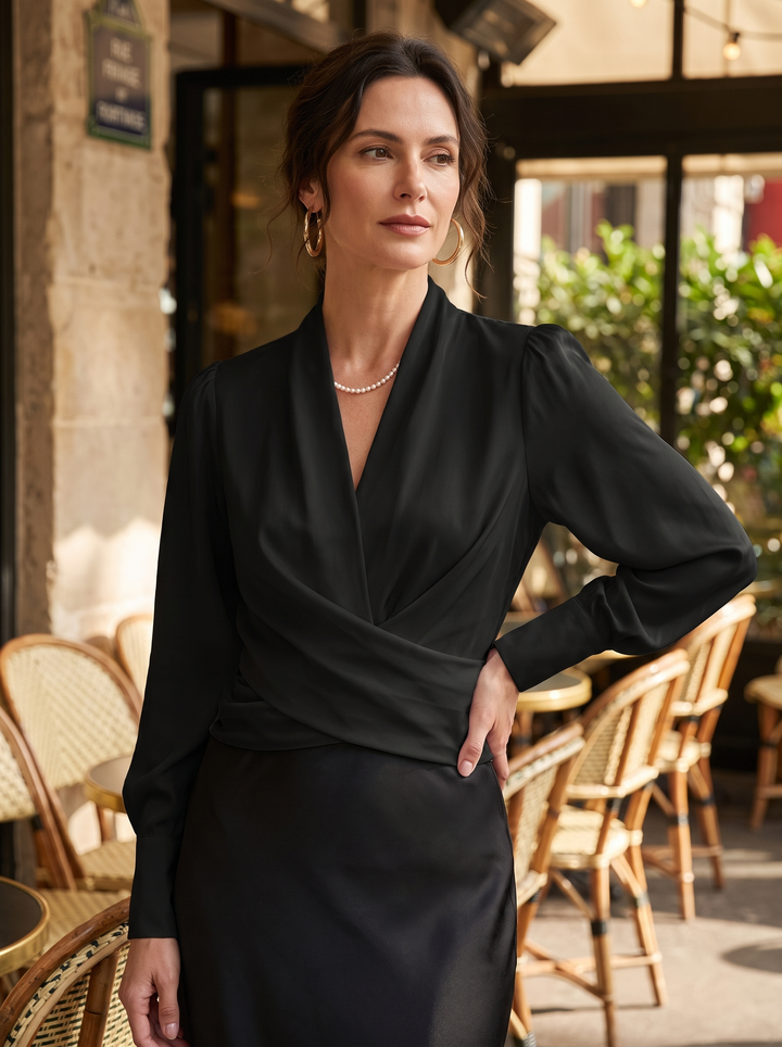 Colette Puff Sleeve Blouse - Black - on model lifestyle